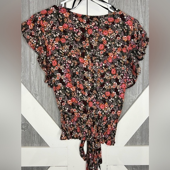 B3.01 NWT Jessica Simpson Floral Wrap/Tie Ruched Blouse XL - Picture 7 of 7